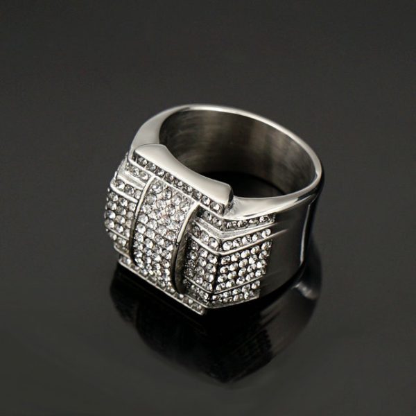 316 Stainless Steel / Titanium Steel Gold Plated Full Diamond Luxury Hip Hop Ring - 图片 4