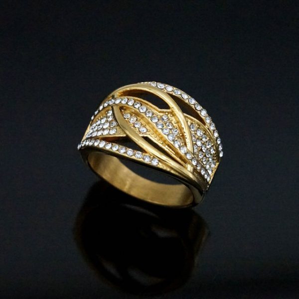 Fine Stainless Steel Ring with Diamonds and Intricate Winding Design for the Index Finger - 图片 2