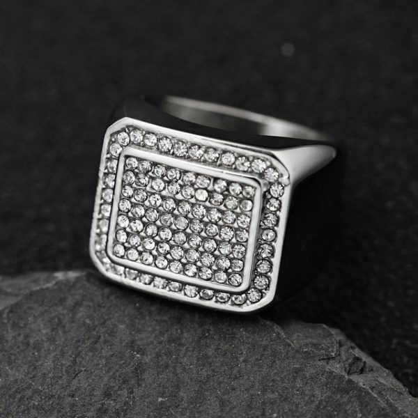 Stainless Steel Plated Diamond Ring, Personalized Bully Square Ring - 图片 2