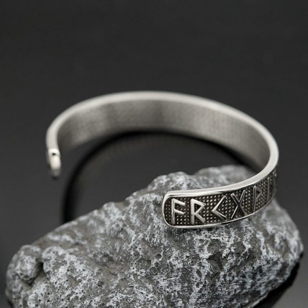 Titanium Steel Jewelry, Retro Open Viking Runes Stainless Steel Bangle - 图片 5