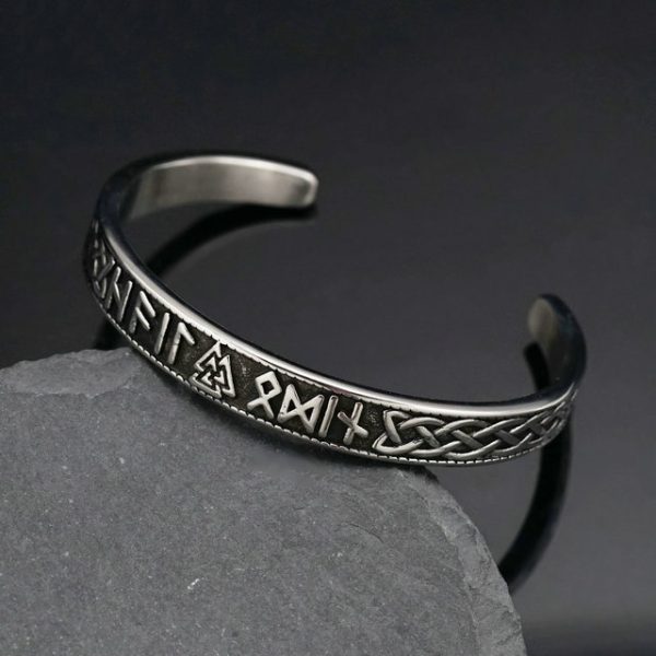 Vintage Open Mouth Viking Rune Stainless Steel Bangle Factory Direct Sale Titanium Steel Jewelry - 图片 4