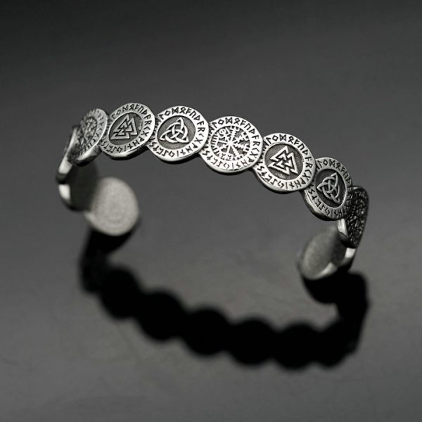 Viking Totem Titanium Steel Jewelry, Retro Open Oden Rune Stainless Steel Bangle - 图片 4