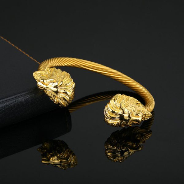 Titanium Steel Wire Rope Lion Head Men's Open Bangle, Personalized INS - 图片 2