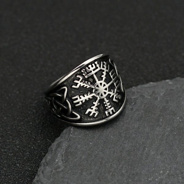 Viking Rune Compass Titanium Steel Ring, Celtic Knot Stainless Steel Finger Ring - 图片 3