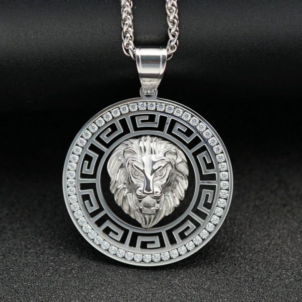 Stainless steel round full diamond hollow lion head pendant - 图片 4