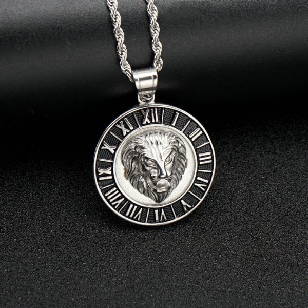 HIPHOP Fashion Trend Titanium Steel Round Brand Rune Smear Lion Head Pendant - 图片 3