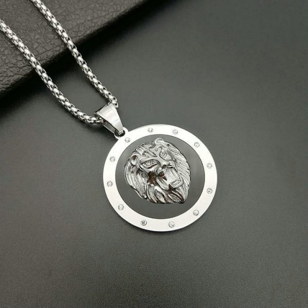 Stainless Steel Vacuum Gold Plated Dot Diamond Animal Lion Head Pendant Necklace - 图片 3