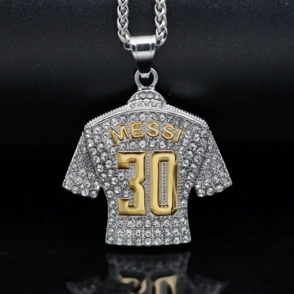 Titanium steel gold-plated full diamond football superstar No. 30 jersey pendant - 图片 2