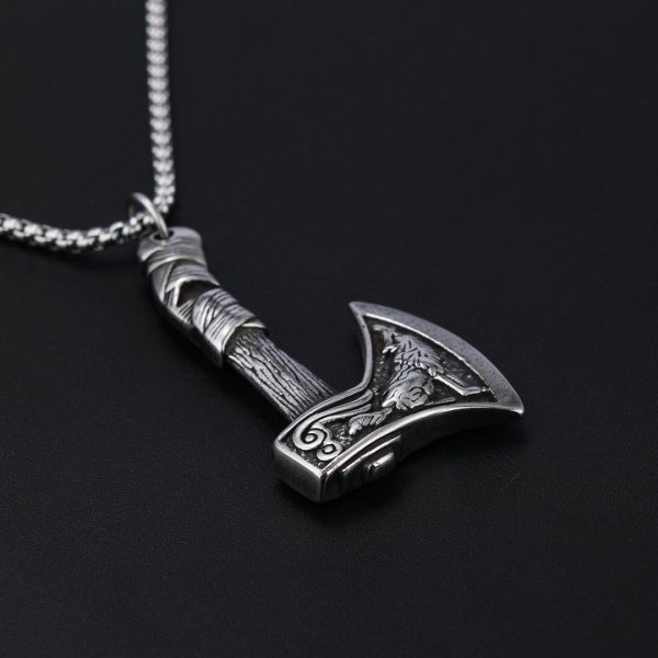 Pirate Viking Crow Wolf Head Axe Pendant Odin Legend Retro Titanium Steel - 图片 4