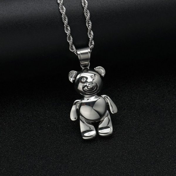 Hip-hop glossy bear titanium steel pendant versatile autumn and winter men's sweater chain - 图片 2
