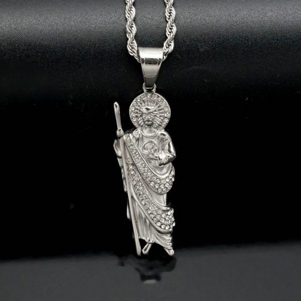 Vintage Titanium Steel St. Jude Gold Plated God YS Necklace Pendant - 图片 3