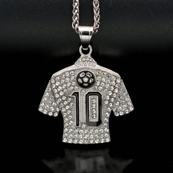 HIPHOP Jewelry Titanium Steel Gold Plated Full Diamond Football Drop No. 10 Jersey Pendant - 图片 2