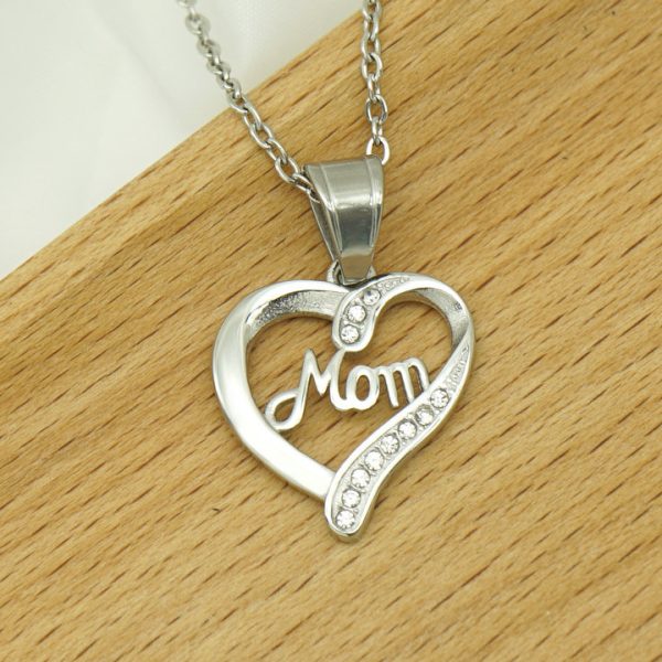 Mom stainless steel diamond-inlaid heart pendant Mother's  gift necklace - 图片 3