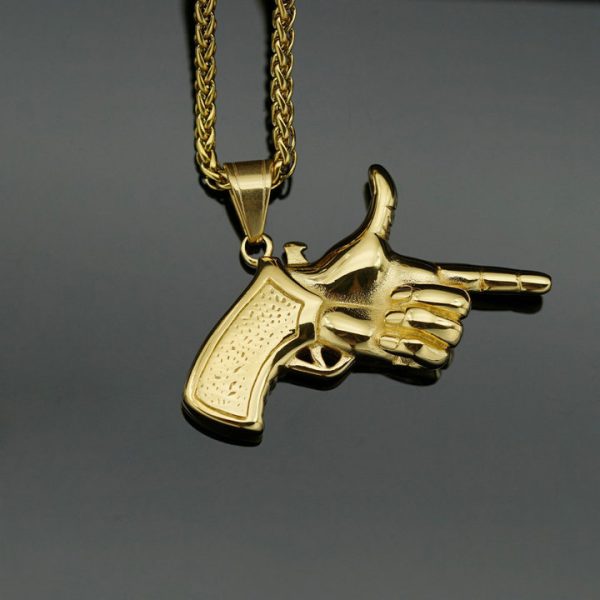 Punk Creative Titanium Steel Hand Gesture Gun Pendant - 图片 2