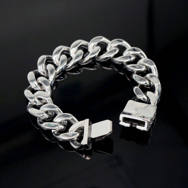 Cuban Link Titanium Steel Bracelet, Punk Style Stainless Steel Red Eye Skull Head Bracelet - 图片 3