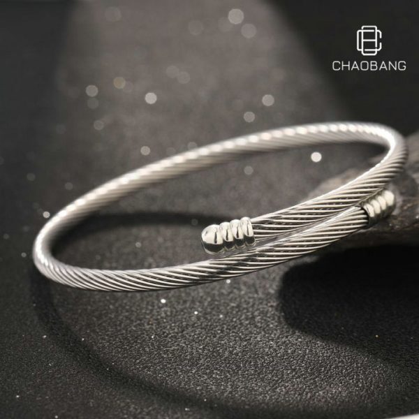 Titanium Steel Bracelet Couple's Edition, Stainless Steel Coil Head Fashionable Trendy Personalized Adjustable High-End Sense Bangle - 图片 2