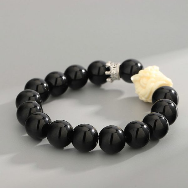 Men's high-end black obsidian small lion bead bracelet - 图片 2
