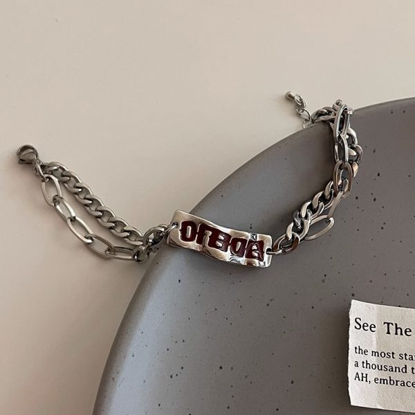 Titanium steel double-layer letter bracelet for men and women, fade-resistant, minimalist style - 图片 2