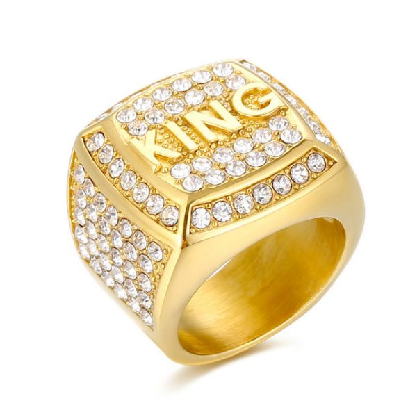 Hip Hop King Ring, Stainless Steel Vacuum Gold Plating Diamond Ring - 图片 4