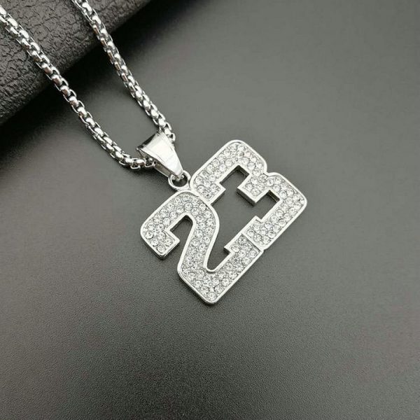 NBA star James 23 digital necklace, stainless steel color-preserving gold-plated full diamond pendant - 图片 3