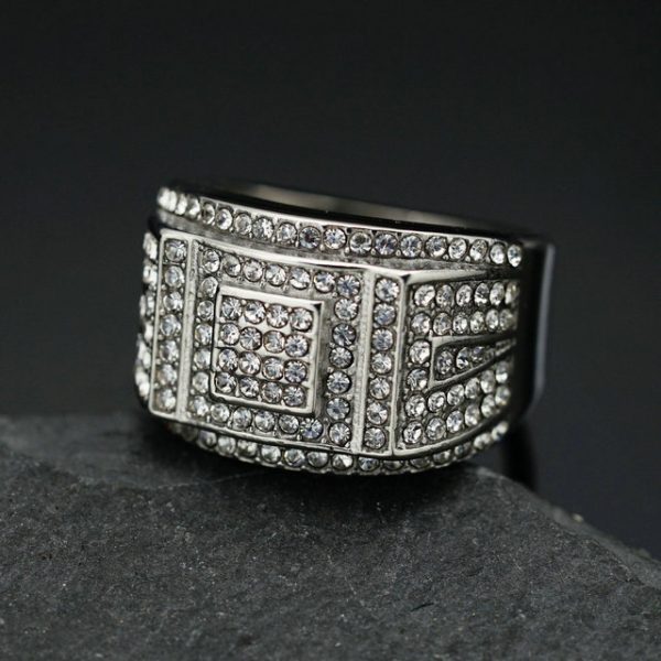 Hip-hop Trend Stainless Steel Full Diamond Men's Domineering Ring - 图片 3
