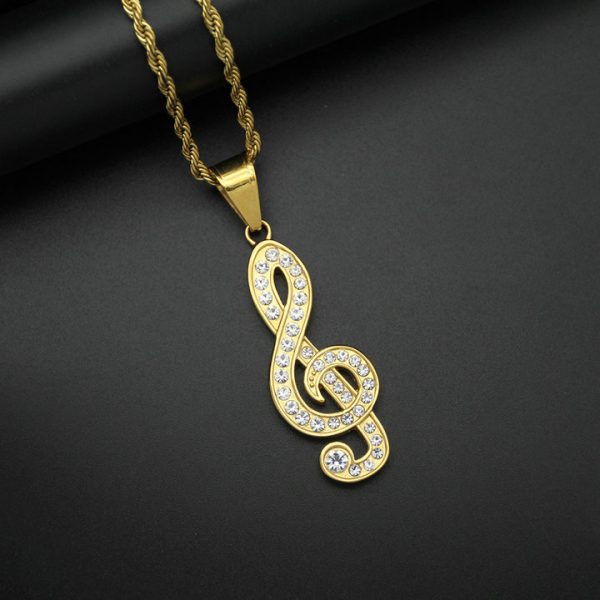 Hatsune Miku Music Note Diamond-Embedded Titanium Steel Pendant Necklace, Hip-Hop Trendy Men's Pendant - 图片 2