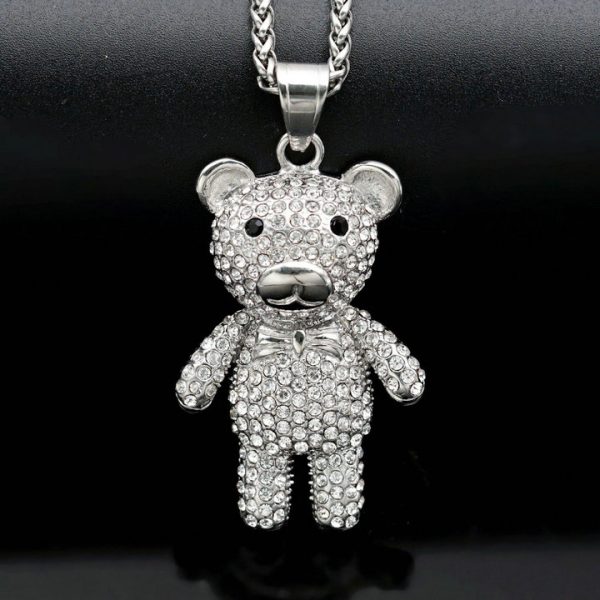 Hip-hop Jewelry, Titanium Steel Gold Plated Full Diamond Cute Bear Pendant - 图片 3