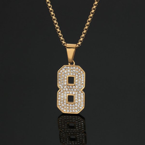 Kobe Bryant 24 Memorial Necklace, Stainless Steel Color-Preserving Gold Plating Diamond Inlay Pendant - 图片 2