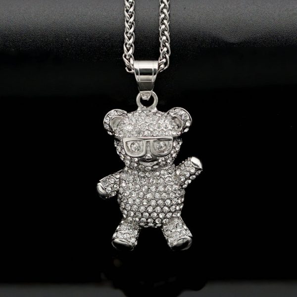 hiphop glasses bear titanium steel pendant - 图片 3