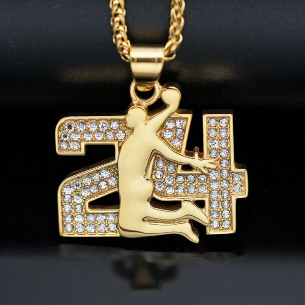 NBA star Kobe No. 24 Commemorative Edition Necklace Stainless Steel Color-Retaining Gold-Plated Diamond Inlay Pendant - 图片 2
