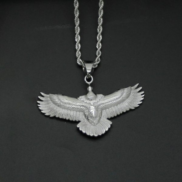 Retro punk jewelry titanium steel eagle pendant long sweater chain - 图片 4