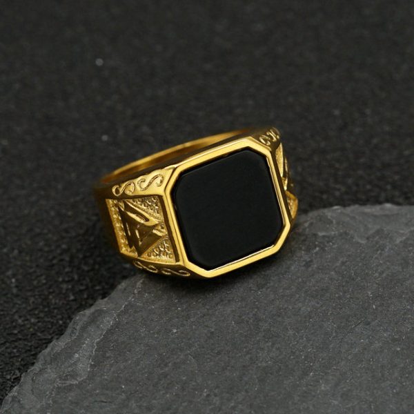 Nordic retro Viking rune stainless steel rings, fashionable and domineering natural stone rings - 图片 7