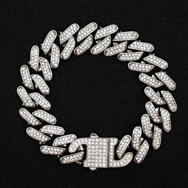 Fully-drill titanium steel Cuba chain full-drill square buckle bracelet fashionable hip-hop accessories - 图片 3
