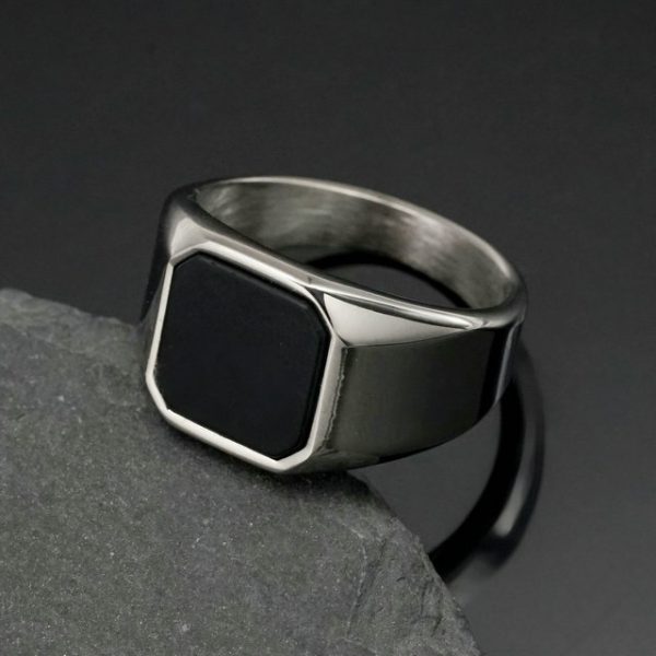 ins simple style titanium steel men's natural stone ring - 图片 2