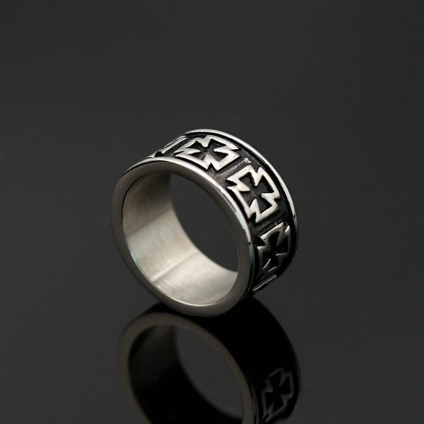 Retro Stainless Steel Cross Ring, European and American Fashion Titanium Steel Ring - 图片 4