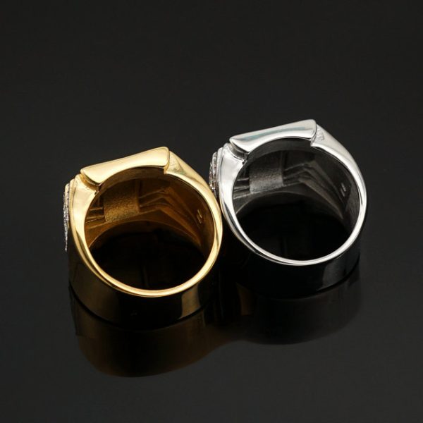 316 Stainless Steel / Titanium Steel Gold Plated Full Diamond Luxury Hip Hop Ring - 图片 6