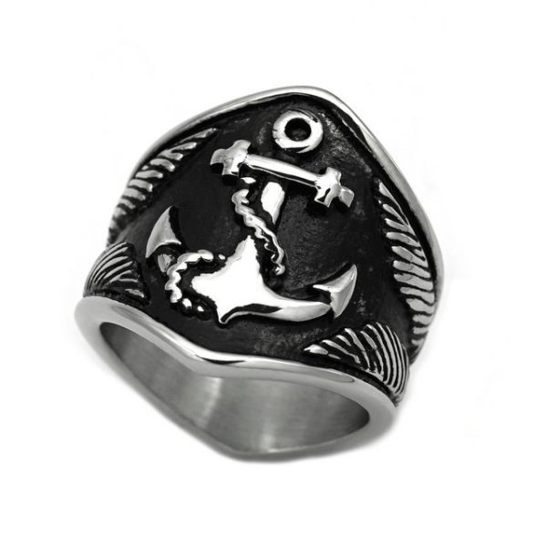 Viking Pirate Ship Anchor Titanium Steel Ring, Retro Personality Blackening Oil Stainless Steel Hip-Hop Men's Ring - 图片 3
