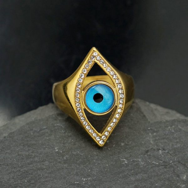 Titanium Steel Color-Preserving Electroplated Blue Angel's Eye Ring - 图片 4