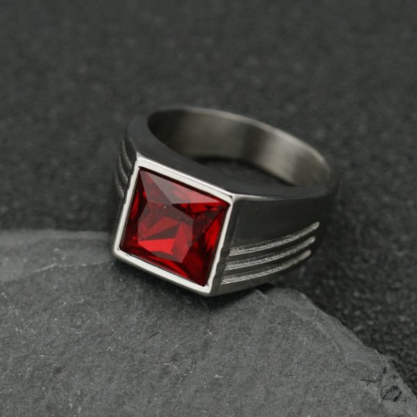 Ins minimalist style square gemstone ring for men, made of titanium steel. - 图片 5
