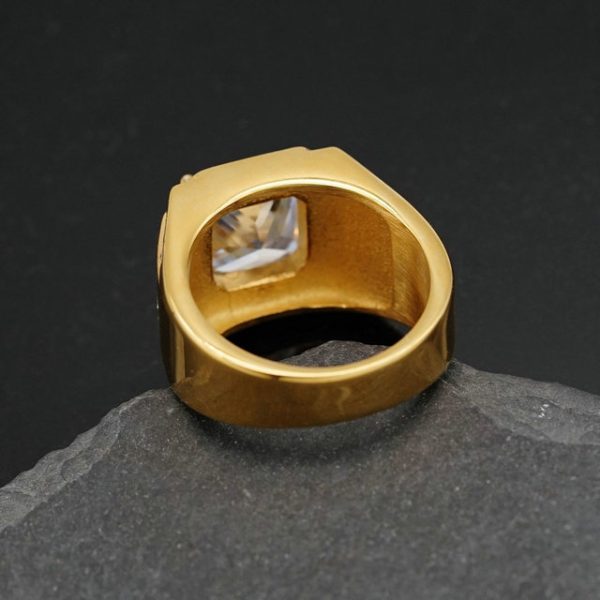 Titanium Steel Gold-Plated Diamond-Encrusted Luxury Inlay 3A Zircon HIP-HOP Men's Ring - 图片 4