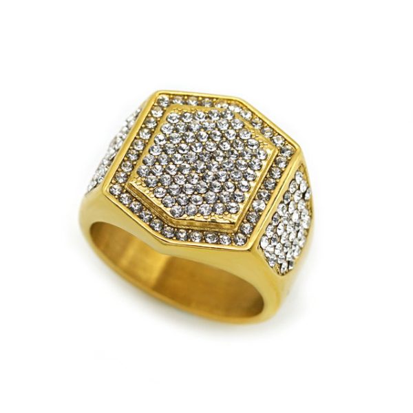 Hip-hop Hiphop Ring, Stainless Steel Gold Plated Full Diamond Ring