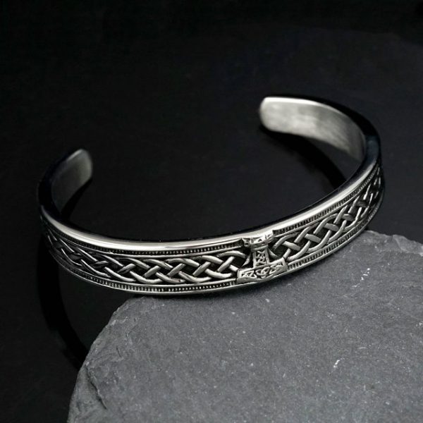 Viking Thor's Hammer Retro Open Stainless Steel Bangle from Nordic Cross-border Hot Sellers - 图片 3