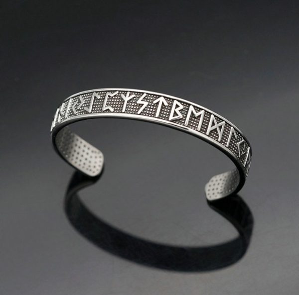 Titanium Steel Jewelry, Retro Open Viking Runes Stainless Steel Bangle - 图片 4