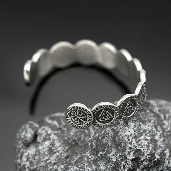 Viking Totem Titanium Steel Jewelry, Retro Open Oden Rune Stainless Steel Bangle - 图片 5