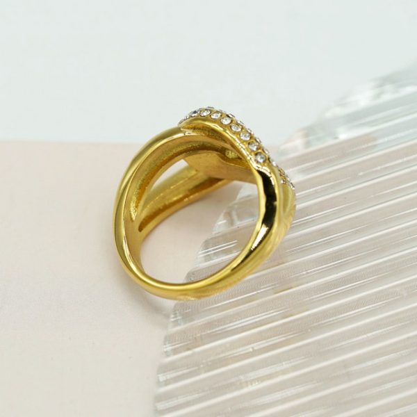 Retro Ring, Ins Style Versatile Stainless Steel Plated with 18K Gold Interlocking Knot Ring for Women - 图片 3