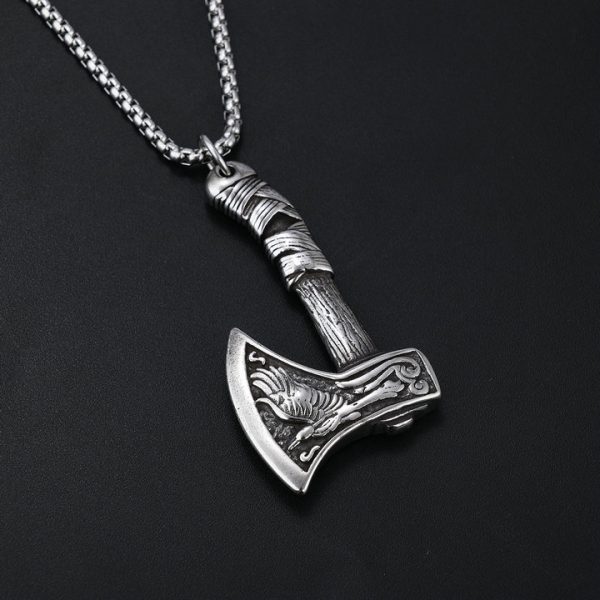 Pirate Viking Crow Wolf Head Axe Pendant Odin Legend Retro Titanium Steel - 图片 3