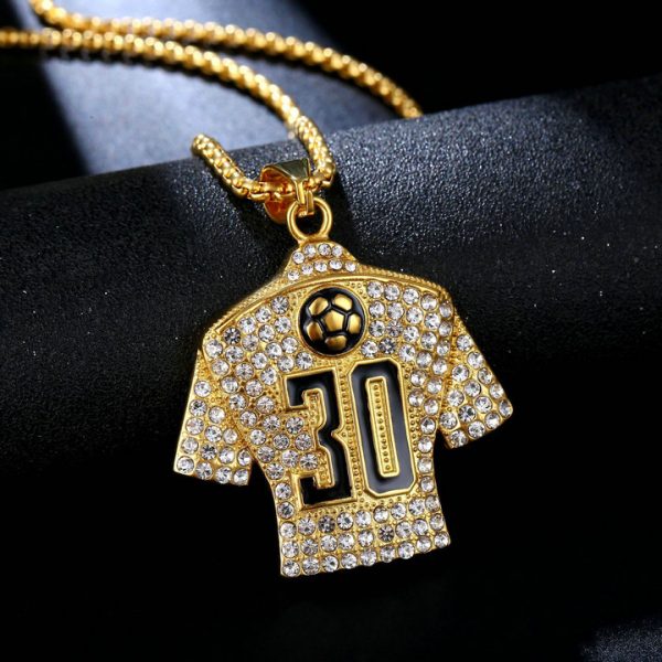 HIPHOP Jewelry Titanium Steel Gold Plated Full Diamond Football Drop No. 30 Jersey Pendant - 图片 3