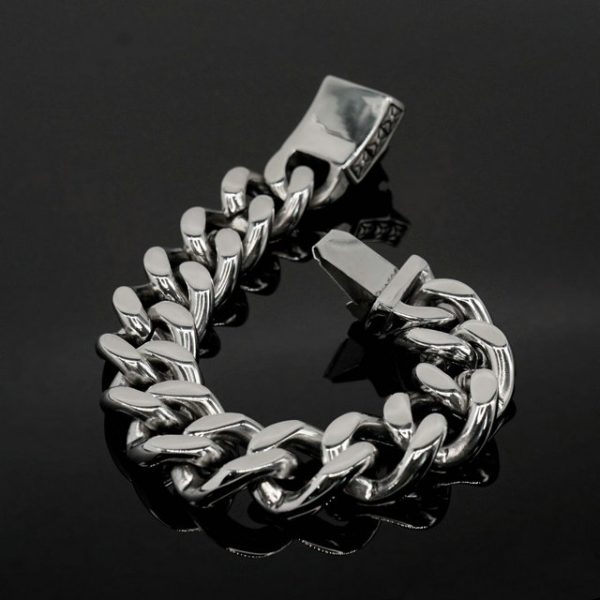 Titanium Steel Animal Lion Head Cuban Link Bracelet - 图片 3