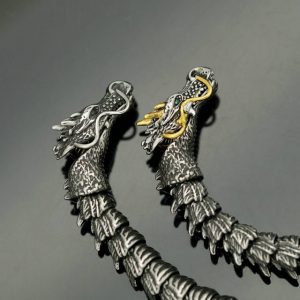 Retro Majestic Titanium Steel Dragon Head Bracelet, Vintage Stainless Steel Dragon Bone Armlet