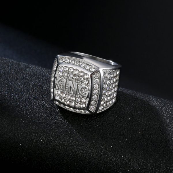 Hip Hop King Ring, Stainless Steel Vacuum Gold Plating Diamond Ring - 图片 3